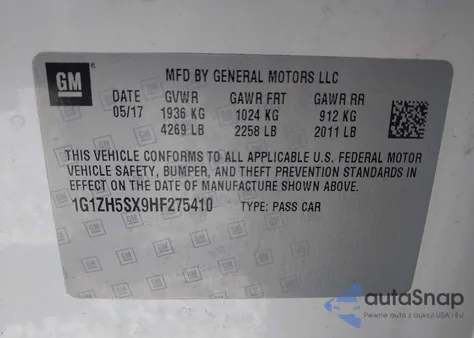 2017 Chevrolet Malibu Premier z USA, uszkodzony, nr VIN 1G1ZH5SX9HF275410